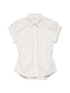 Frame Rolled-Sleeve Stripe Button-Down Top