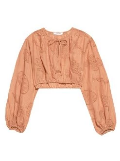 Frame Shirred Cropped Eyelet-Embroidered Blouse Terracotta -Frame Sales Store unnamed file 1404
