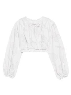 Frame Shirred Cropped Eyelet-Embroidered Blouse Terracotta -Frame Sales Store unnamed file 1405