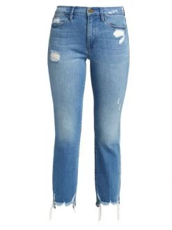 Frame Le High High-Rise Distressed Stretch Straight-Leg Jeans