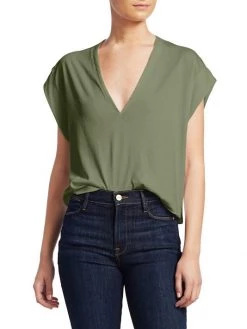 Frame Le High Rise V-Neck Tee Blanc -Frame Sales Store unnamed file 1628