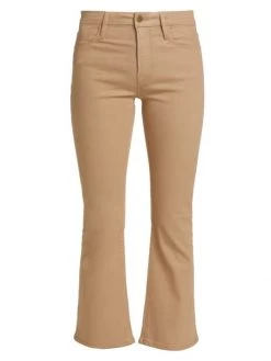 Frame Le Crop Mid-Rise Stretch Coated Mini Boot-Cut Jeans Toasted Almond