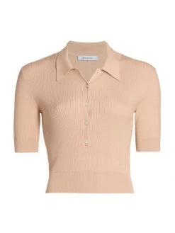 Frame Shrunken Short-Sleeve Polo Sweater