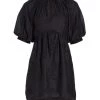Frame Eyelet Puff-Sleeve Minidress Noir