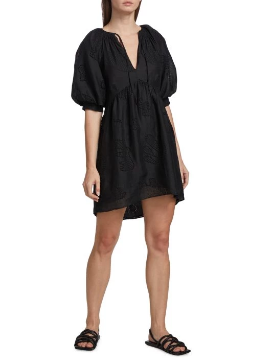 Frame Eyelet Puff-Sleeve Minidress Noir 4 Frame Eyelet Puff-Sleeve Minidress Noir - Image 2