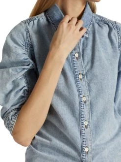 Frame Ruched Puff-Sleeve Denim Shirt -Frame Sales Store unnamed file 2134