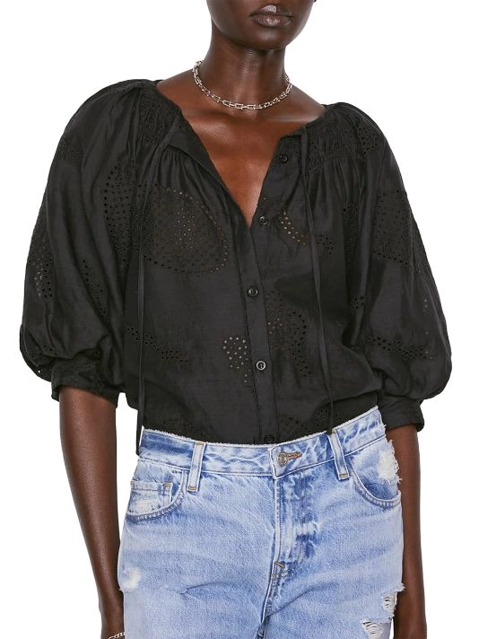 Frame Eyelet Puff-Sleeve Blouse 3 Frame Eyelet Puff-Sleeve Blouse