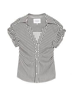 Frame Stripe Rolled-Sleeve Button-Down Top