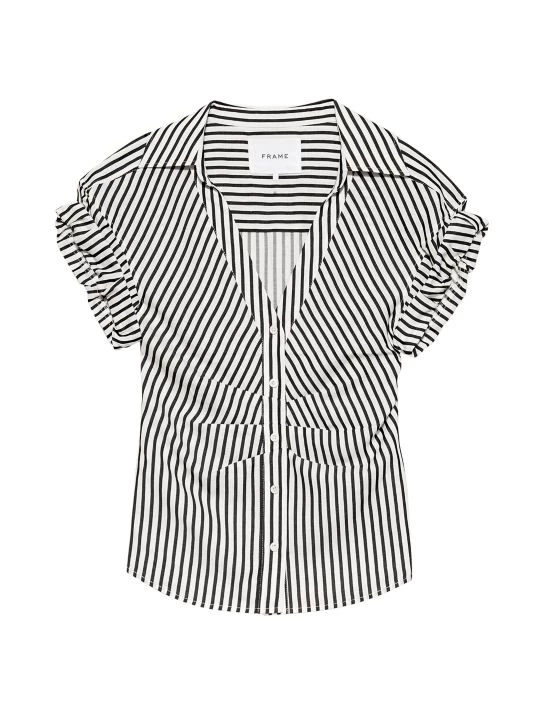 Frame Stripe Rolled-Sleeve Button-Down Top 3 Frame Stripe Rolled-Sleeve Button-Down Top