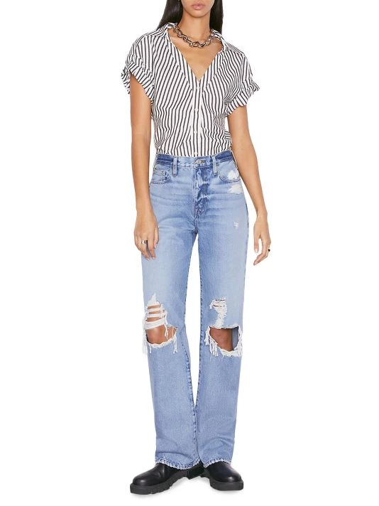 Frame Stripe Rolled-Sleeve Button-Down Top 4 Frame Stripe Rolled-Sleeve Button-Down Top - Image 2