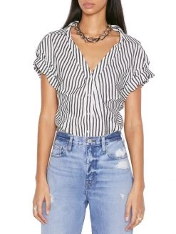 Frame Stripe Rolled-Sleeve Button-Down Top 8 Frame Stripe Rolled-Sleeve Button-Down Top -Frame Sales Store unnamed file 2295