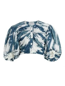 Frame Ruched Puff-Sleeve Crop Top