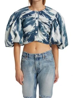 Frame Ruched Puff-Sleeve Crop Top -Frame Sales Store unnamed file 2437