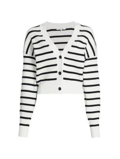 Frame Striped Ribbed-Knit Cardigan