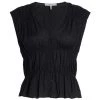 Frame Ruched V-Neck Cotton Blouse Noir