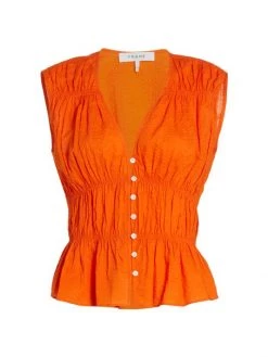 Frame Ruched V-Neck Cotton Blouse Noir -Frame Sales Store unnamed file 2604