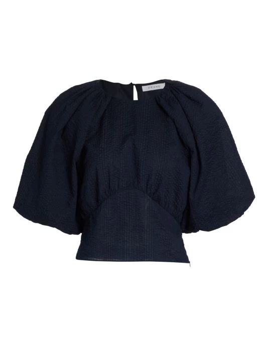 Frame Gathered Seam Puff-Sleeve Top Navy 3 Frame Gathered Seam Puff-Sleeve Top Navy
