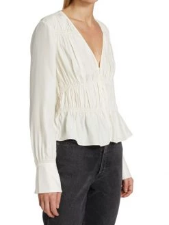 Frame Ruched V-Neck Silk Blouse -Frame Sales Store unnamed file 2641