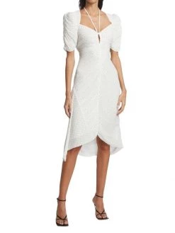 Frame Polka Dotted Gathered Keyhole Tie-Neck Dress -Frame Sales Store unnamed file 2654