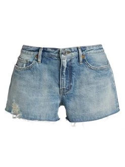 Frame La Grand Garçon High-Rise Distressed Biodegradable Cut-Off Denim Shorts