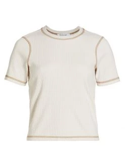 Frame Contrast Stitch Rib-Knit T-Shirt