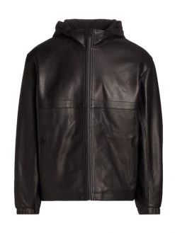 Frame Hooded Drawcord Leather Windbreaker For Men