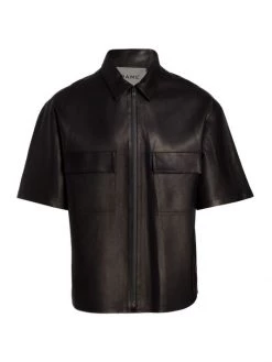 Frame Bonded Leather Zip-Up Shirt For Men