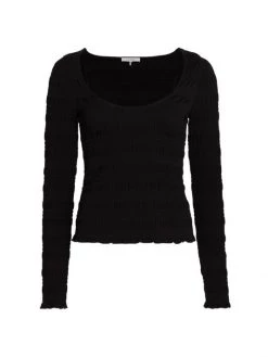 Frame Smocked Knit Long-Sleeve Top