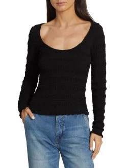 Frame Smocked Knit Long-Sleeve Top -Frame Sales Store unnamed file 634