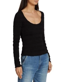 Frame Smocked Knit Long-Sleeve Top -Frame Sales Store unnamed file 635