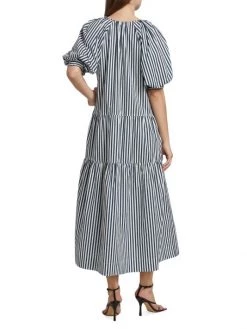 Frame Striped Puff-Sleeve Midi-Dress -Frame Sales Store unnamed file 643
