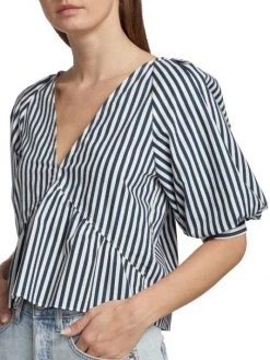 Frame Cropped Striped Puff-Sleeve Top -Frame Sales Store unnamed file 721