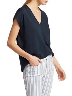 Frame Le Mid Rise V-Neck Tee Noir -Frame Sales Store unnamed file 726