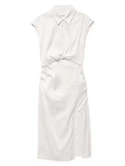 Frame Sleeveless Twist-Front Midi Dress Off White